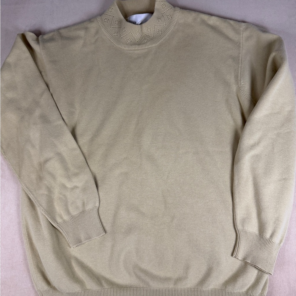 Vintage Conrad C Beige Cotton Sweater Mock Neck Size M - Picture 2 of 10